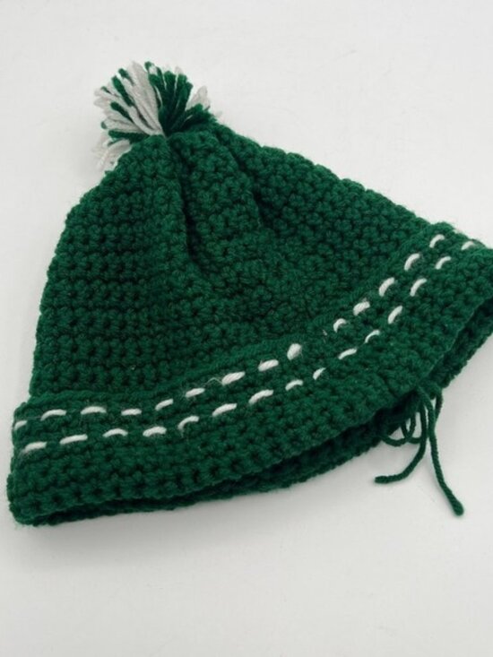 Other - Handmade Crochet Beanie Forest Green White Pom Pom Knit Winter Hat Mens OSFM